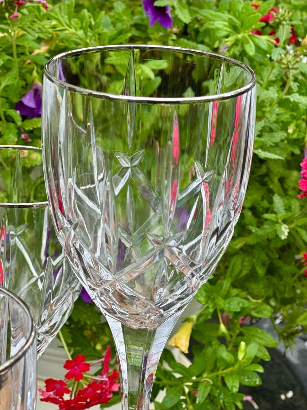 Gorham Lady Anne Platinum Crystal Wine Glasses Set of 4 Germany